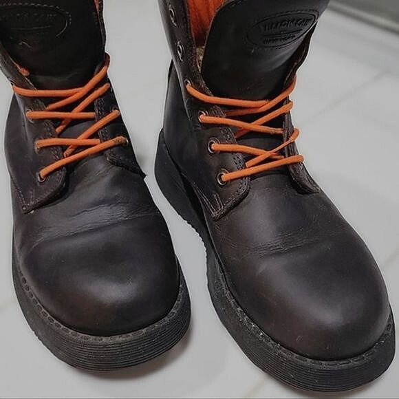 Vtg 90s Yellow Cab dark brown leather platform combat boots - Picture 11 of 15